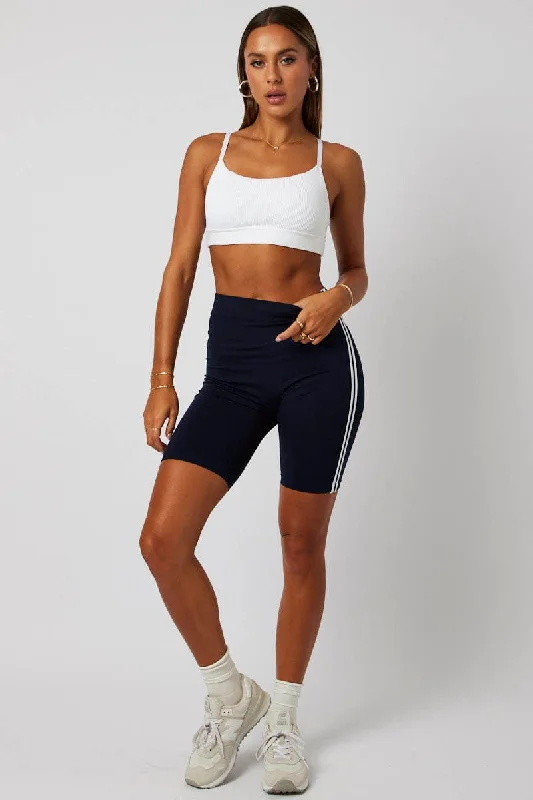 Blue Bike Shorts Seamless Side Stripe