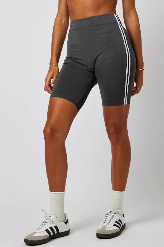 Grey Bike Shorts Seamless Side Stripe