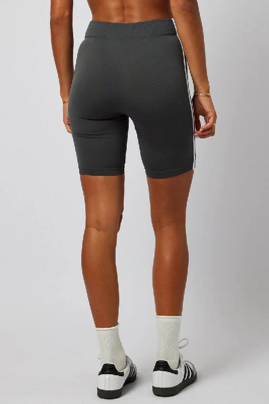 Grey Bike Shorts Seamless Side Stripe