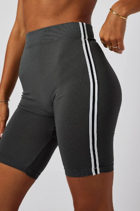 Grey Bike Shorts Seamless Side Stripe