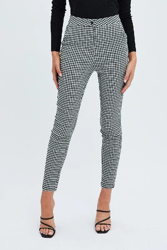 Grey Check Leggings High Rise