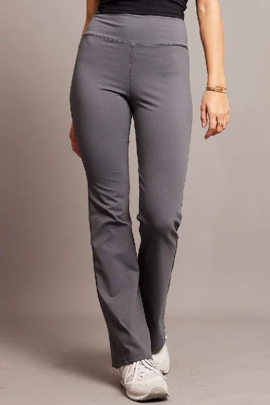 Grey Flared Leggings High Rise Pants