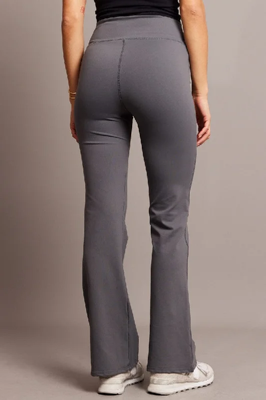 Grey Flared Leggings High Rise Pants